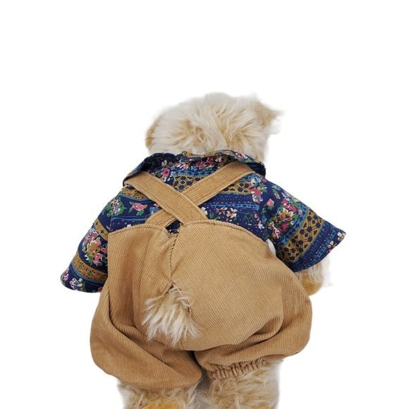 VTG Chosun Shaggy Teddy Bear Stuffed Animal 12" Plush Faux Mohair Country Overal - Picture 6 of 6